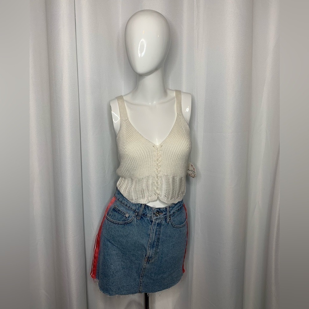 Zara denim skirt with red stripe